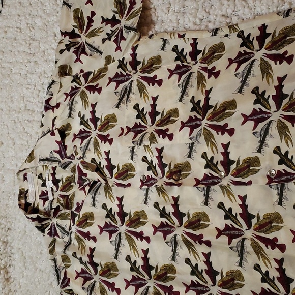 Vintage Perry Ellis men's short sleeve button down FISH PRINT 100% silk - Picture 1 of 5